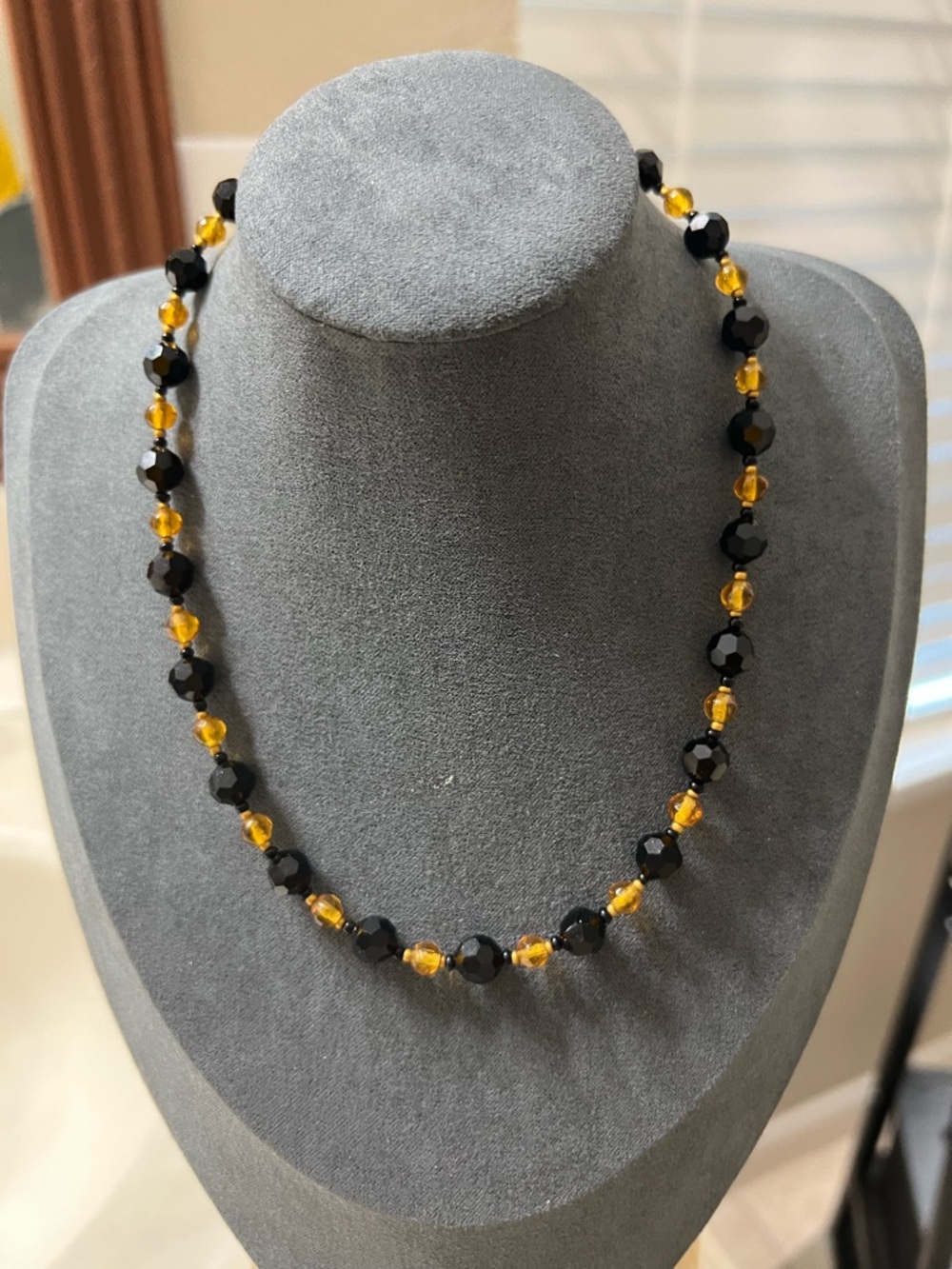 Black and Amber Beaded Necklace - Elegant Women's Jewelry